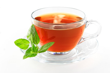 Tea cup with mint leaves