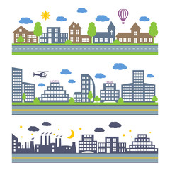 City Skylines vector icons set. 