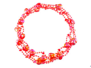 heart shaped beads on string on white background