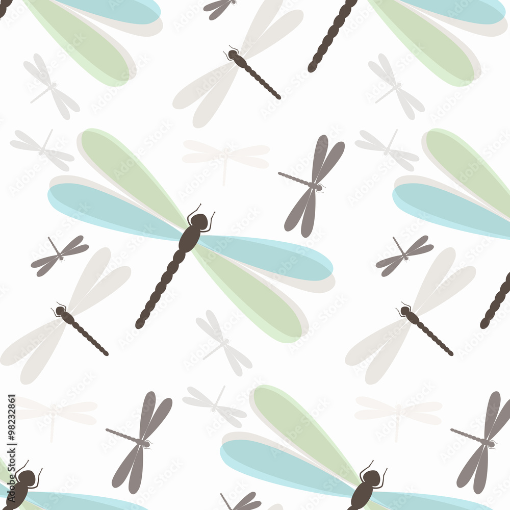 Poster seamless pattern with colorful dragonflies