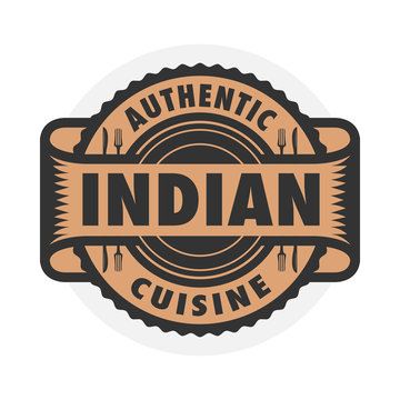 Abstract stamp or label with the text Authentic Indian Cuisine