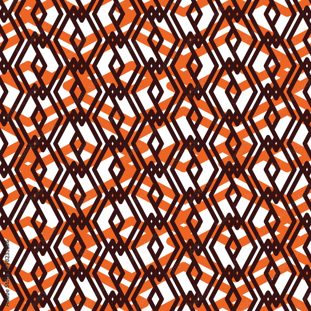 Poster orange overlay abstract seamless pattern with interweave lines.