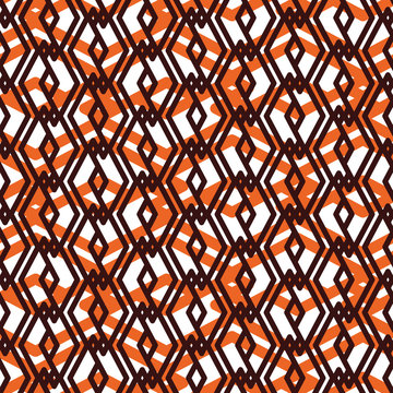 Orange Overlay Abstract Seamless Pattern With Interweave Lines.