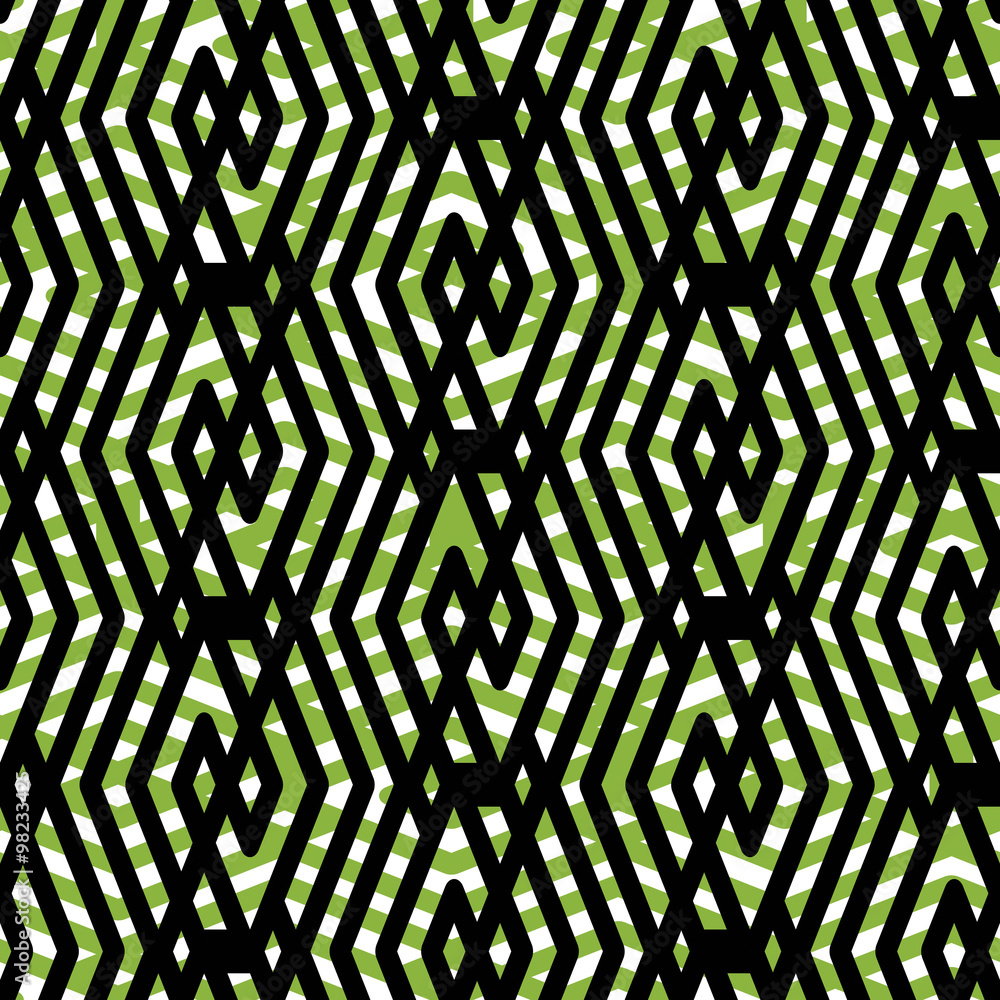 Poster bright rhythmic endless pattern with zigzag black lines, vivid c