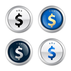 Profit seals or icons with Dollar symbol. Glossy silver seals or buttons.