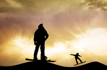 snowboarder silhouette at sunset