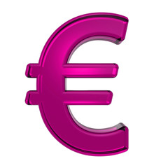 Euro sign from pink alphabet set, isolated on white. Computer generated 3D photo rendering.