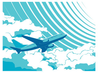 Vector passenger plane in sky