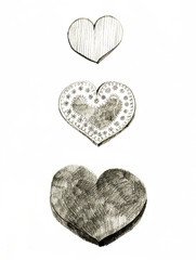 Hand drawn illustration of three hearts