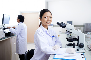 Working with microscope