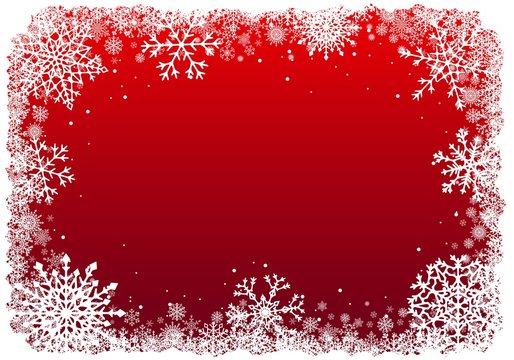 Christmas frame with snowflakes over red background
