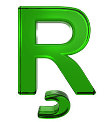 One letter from emerald alphabet set, isolated on white. Computer generated 3D photo rendering.