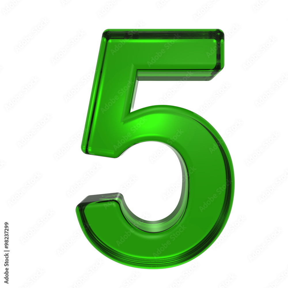 Poster one digit from emerald alphabet set, isolated on white. computer generated 3d photo rendering.