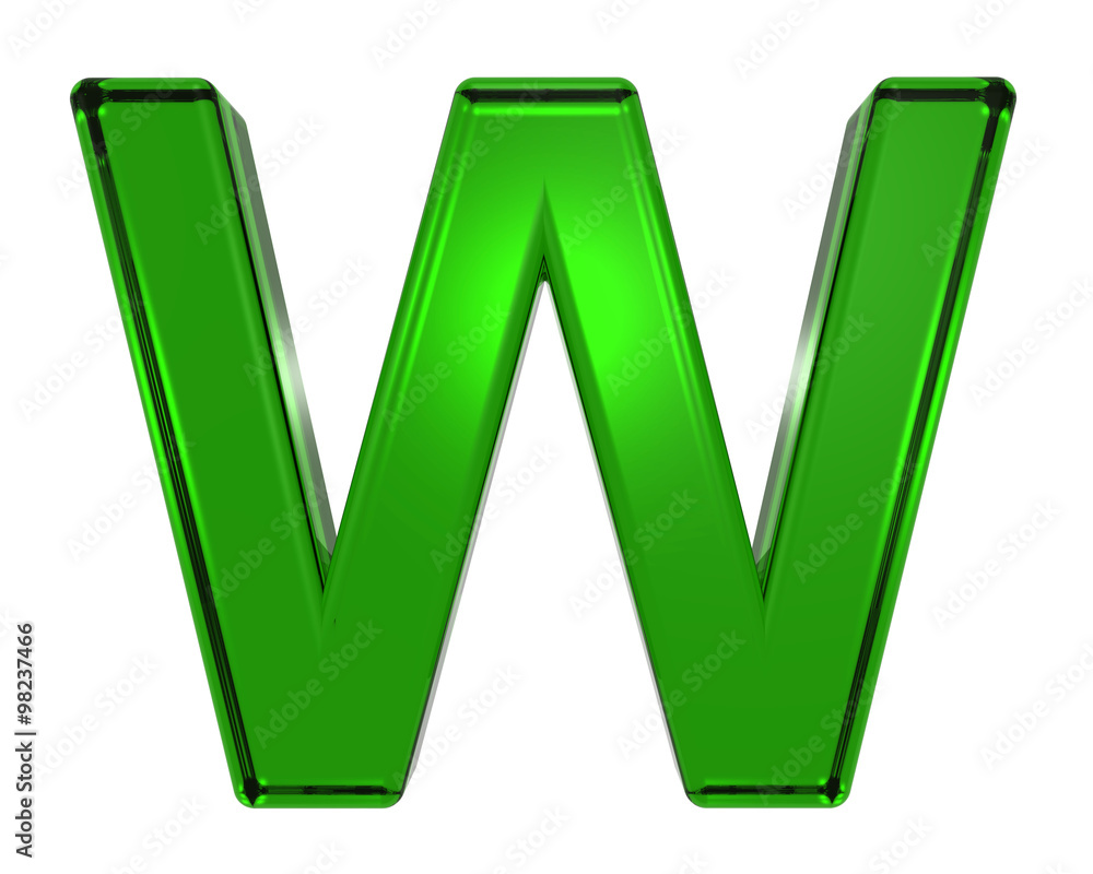 Aufkleber one letter from emerald alphabet set, isolated on white. computer generated 3d photo rendering.