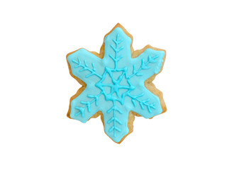 christmas cookie blue snowflake isolated on white