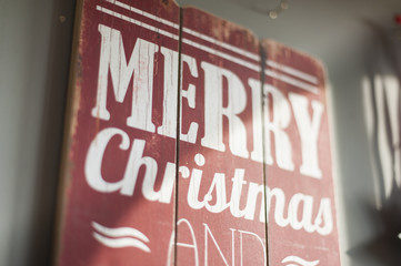 Merry Christmas on red vintage board
