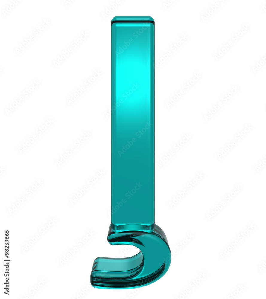 Fototapete one letter from turquoise alphabet set, isolated on white. computer generated 3d photo rendering.
