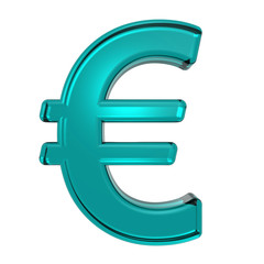 Euro sign from turquoise alphabet set, isolated on white. Computer generated 3D photo rendering.