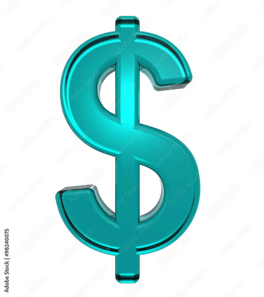 Fototapete dollar sign from turquoise alphabet set, isolated on white. computer generated 3d photo rendering.