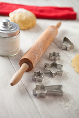 Ingredients and utensils to cook cookies´s Christmas