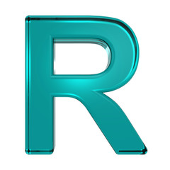 One letter from turquoise alphabet set, isolated on white. Computer generated 3D photo rendering.