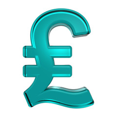 Pound sign from turquoise alphabet set, isolated on white. Computer generated 3D photo rendering.