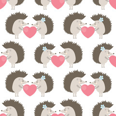 vector seamless pattern with hedgehogs in love