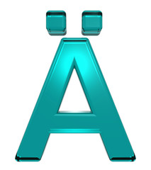 One letter from turquoise alphabet set, isolated on white. Computer generated 3D photo rendering.