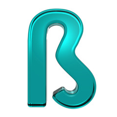 One letter from turquoise alphabet set, isolated on white. Computer generated 3D photo rendering.