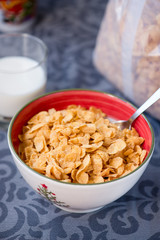 breakfast golden cornflakes cereal in the bowl