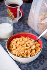 breakfast golden cornflakes cereal in the bowl