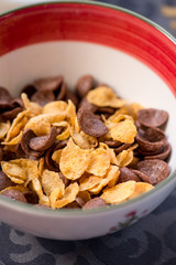 breakfast golden and chocolate cornflakes cereal bowl
