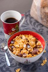 breakfast golden and chocolate cornflakes cereal bowl