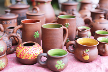 Ceramic tableware is handmade on the counter