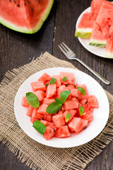 watermelon slices cut on the plate with mint