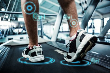 Composite image of man working out in gym