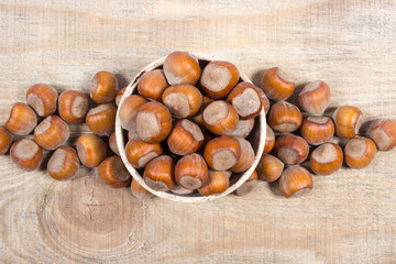 Hazelnuts close up.