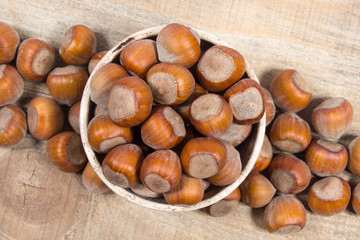Hazelnuts close up.
