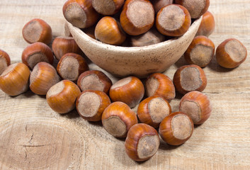 Hazelnuts close up.