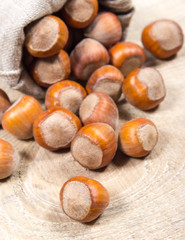 Hazelnuts close up.