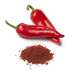 Fresh red sweet pepper and paprika powder