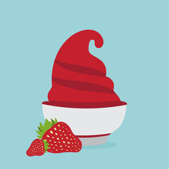 frozen yogurt in the cup with strawberry vector design template