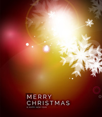 Holiday red abstract background, winter snowflakes, Christmas and New Year design template