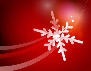Christmas red abstract background with white transparent snowflakes