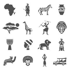 Africa Black White Icons Set © Macrovector