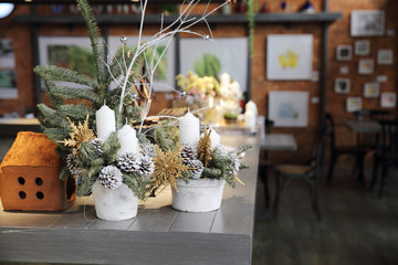Fototapeta premium Christmas decoration plant in jar