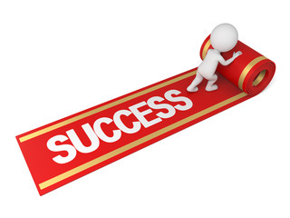 The 3d guy and a red carpet which the word  SUCCESS  in it