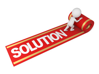 The 3d guy and a red carpet which the word  SOLUTION  in it