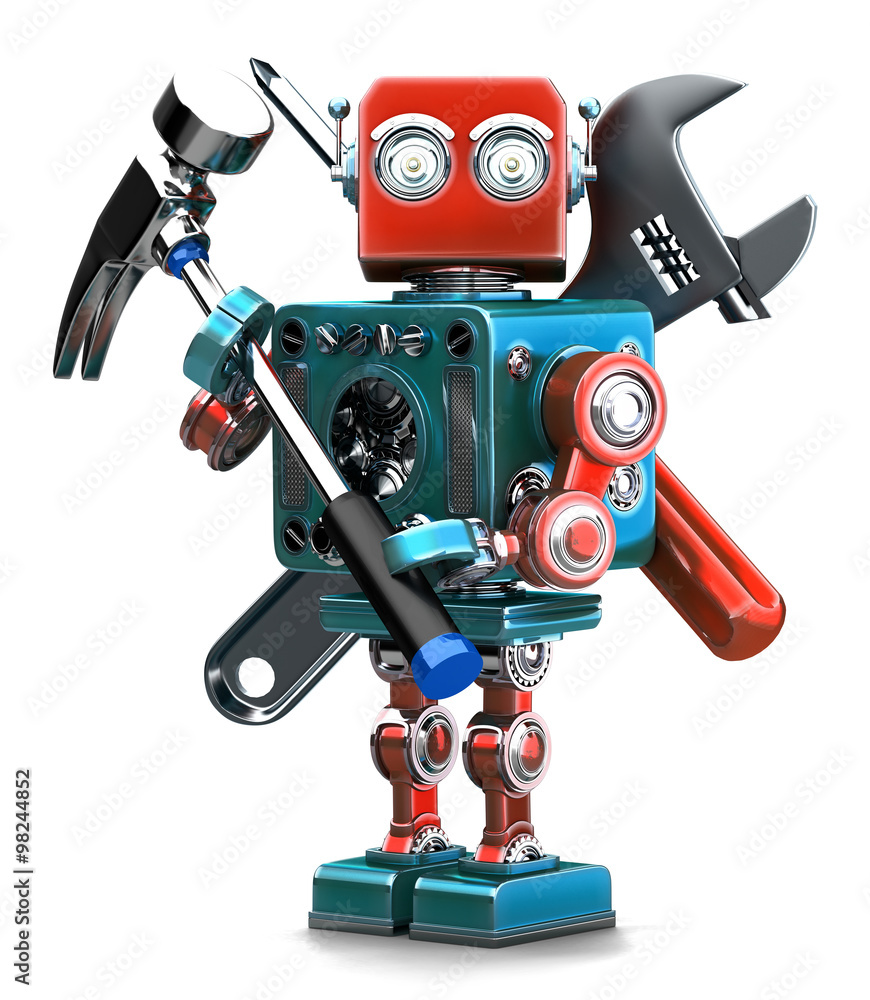 Poster vintage robot with instruments. isolated. containsc lipping path