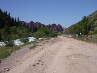 a road to Jety Oguz village in Kyrgyzstan